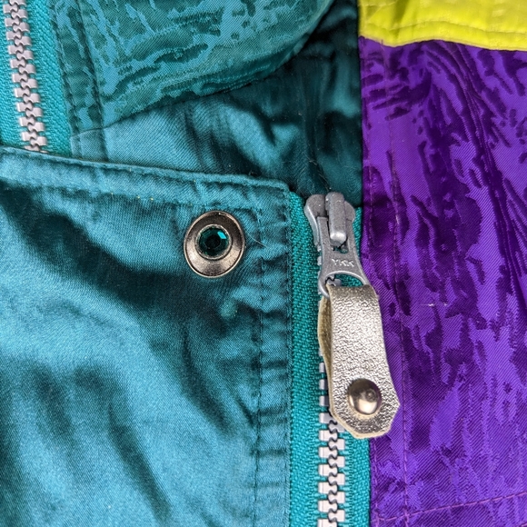 Vintage 1980s Obermeyer Gallery Down Ski Snowboard Parka Jacket Purple & Green - Picture 9 of 16